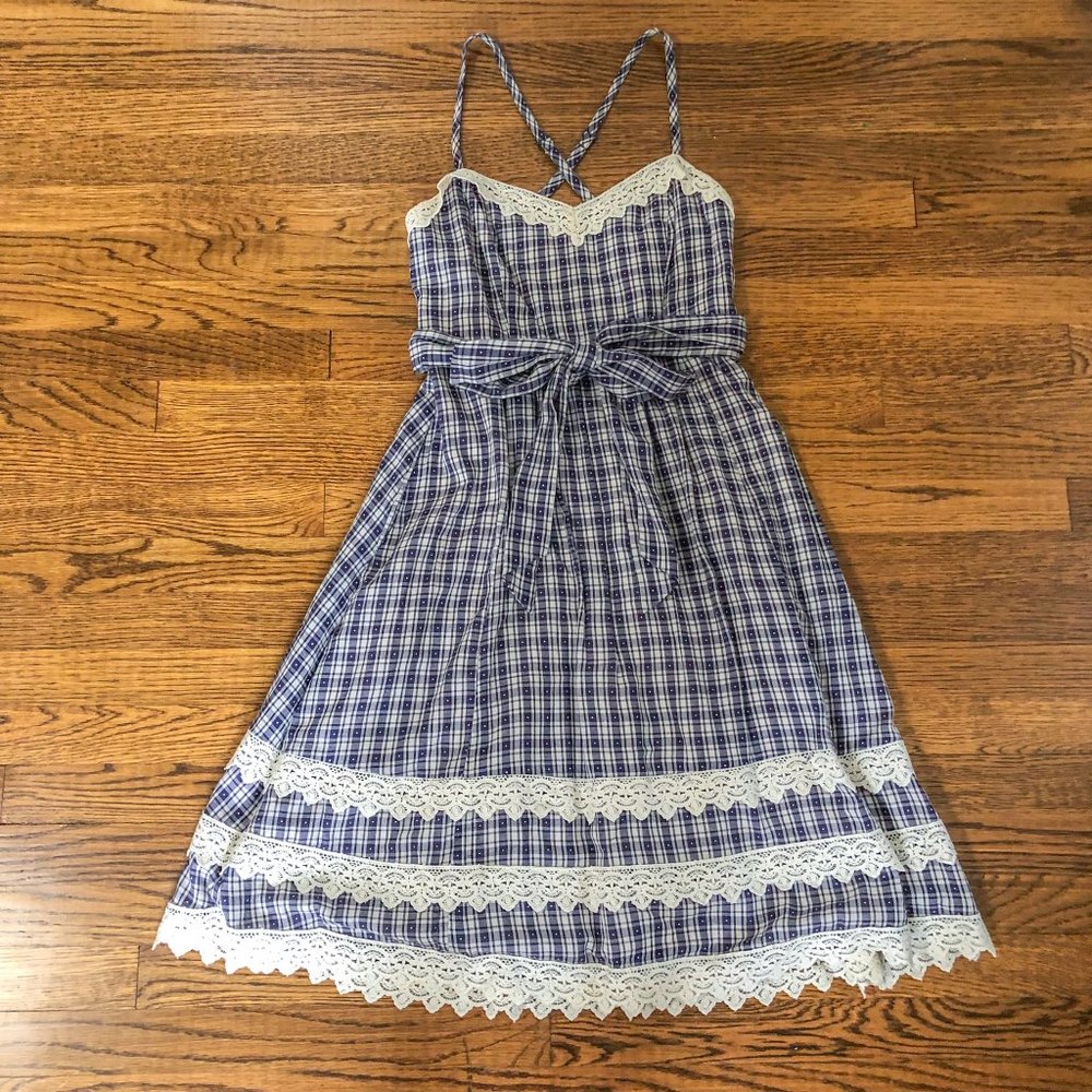 Anthropologie Plaid & Lace Bow Dress